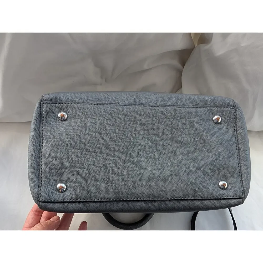 Michael Kors Reese Gray Saffiano Zip Satchel Top Handle Bag Crossbody Strap